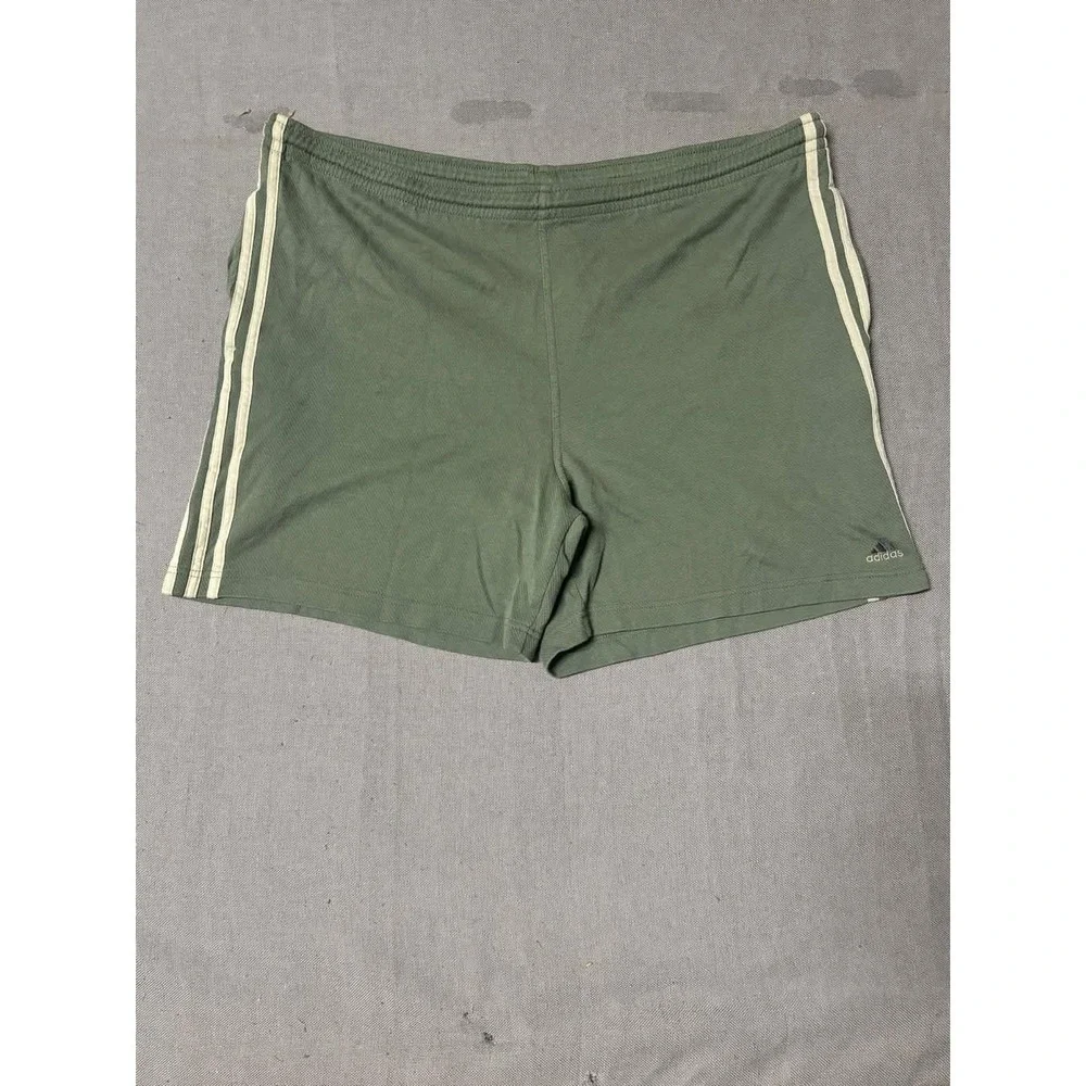Adidas Mens Olive Green 3-Stripe Athletic Shorts Size Large L Poly-Cotton Excell